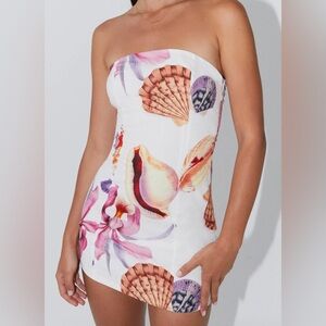 Peppermayo dress mini linen seashells seaside bouquet strapless freya tropical